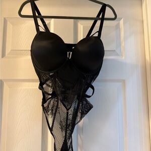Victoria's Secret Black Mesh Lace Bodysuit